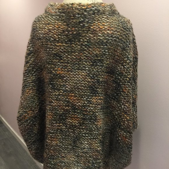Size M Zara Knit Italian Yarn Beige Brown Mixed Color Cocoon Poncho Sweater - Picture 7 of 10